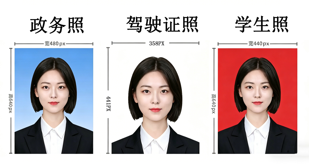各类标准证件照示例 - 政务照、驾驶证照、学生照